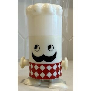 Vintage Happy Chef Salt and Pepper Shaker Wind Up Toy Figure Trinket Kitchen 80s